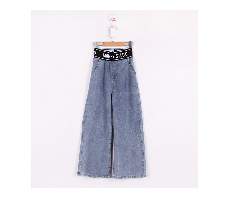 nvxiot Teenage Girls Jeans Spring Summer Casual Fashion Loose Blue Kids Leg Wide Pants School Children Trousers 6 8 10 12 Year