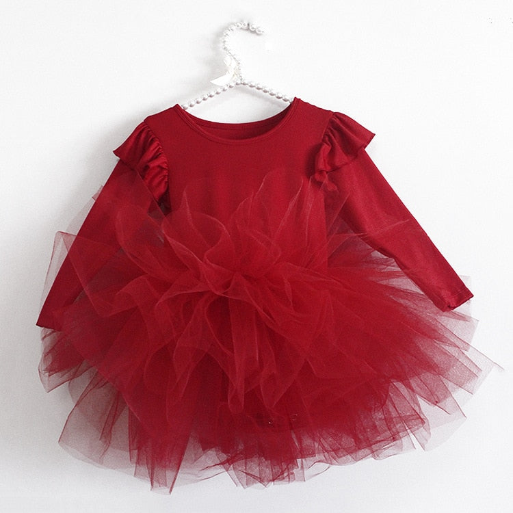 Baby Girl Princess Tulle Dress Fluffy Long Sleeve Infant Toddler Puffy Dress Tutu Black Green Party Pageant Dance Clothes 1-10Y