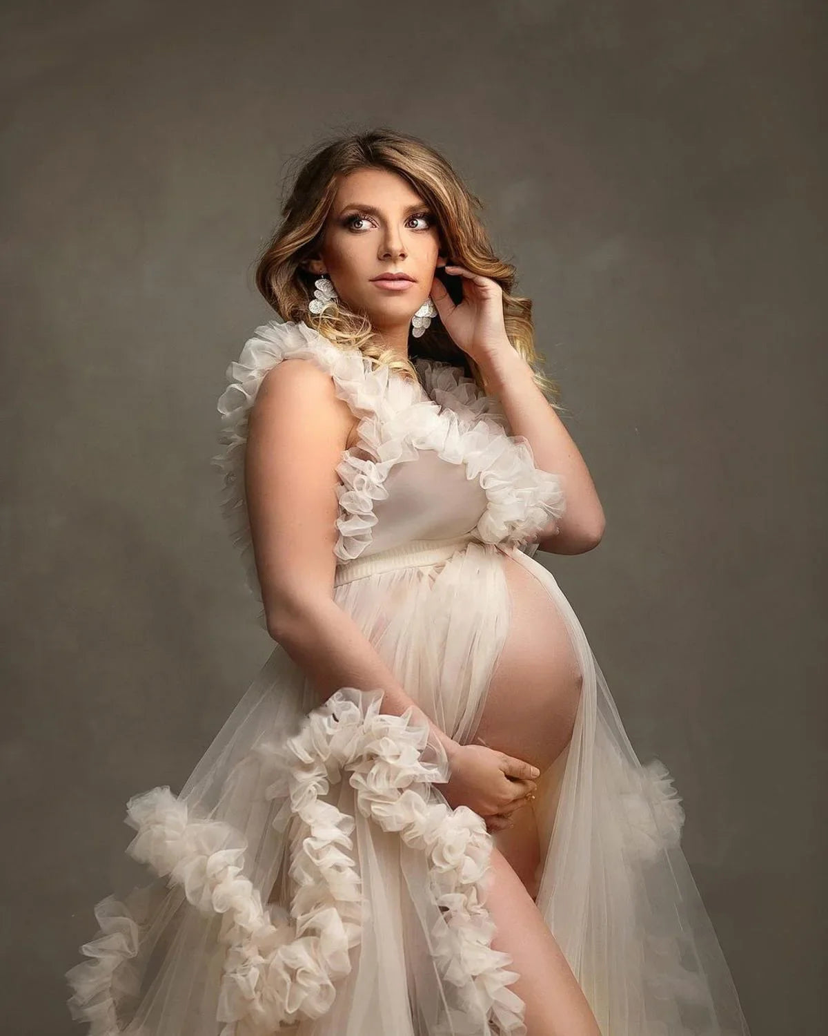 nvxiot Extra Puffy Tulle Maternity Dress Photo shoot Women Gowns Robe Ruffled Tulle Sexy Long Photography Dress Custom Made Robes