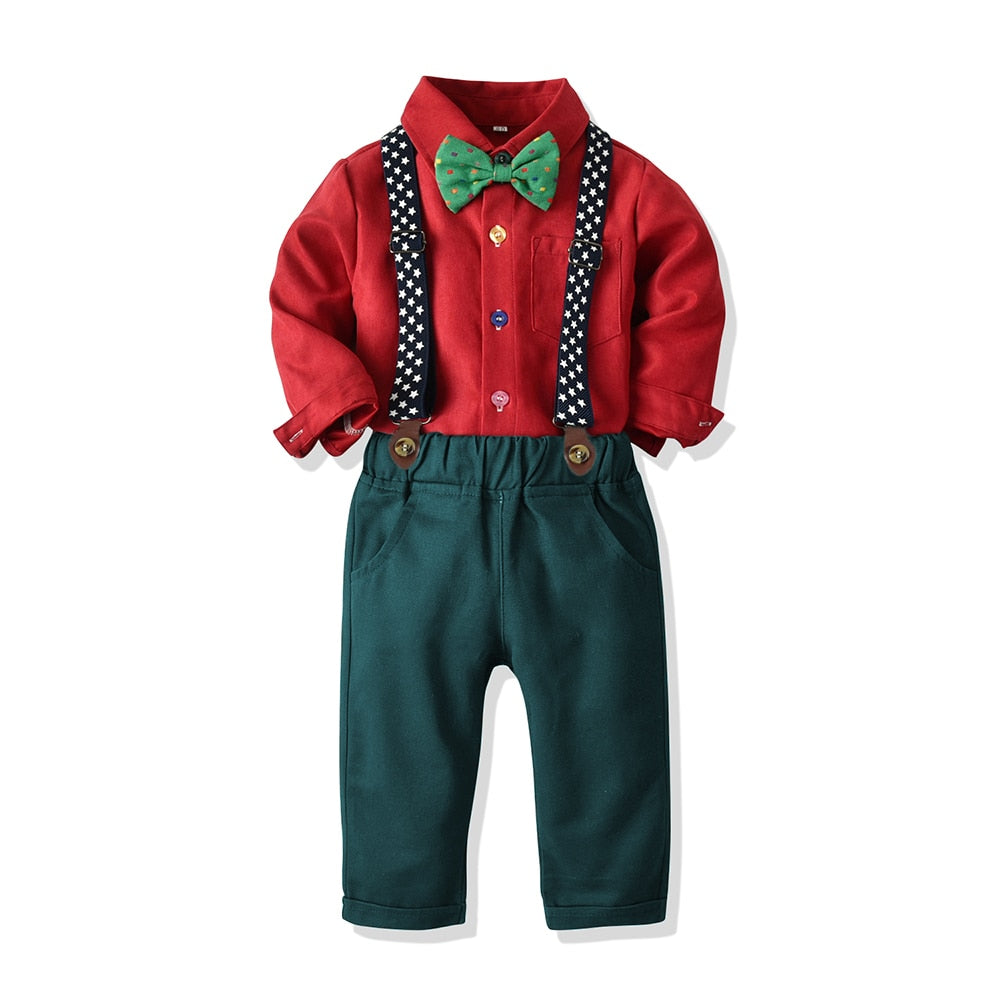 Top and Top Toddler Boys Clothing Set Autumn Winter Children Formal Shirt Tops+Suspender Pants 2PCS Suit Kids Christmas Outfits