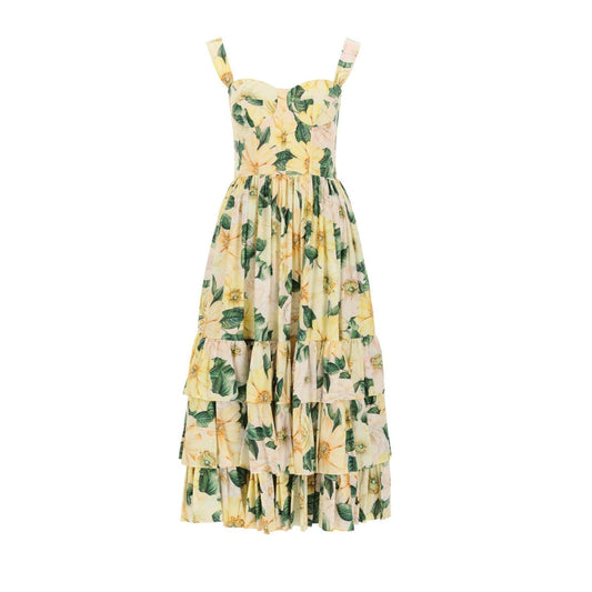 nvxiot Runway Dress Women Summer Flower Dresses Female Beach Straps Ruffles Sundress Lemons Fruits Print Floral Maxi Dress