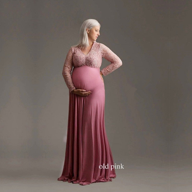 nvxiot Baby Shower Maternity Photography Props Lace Dress Maxi Dress Elegant Pregnancy Photo Shoot Women Maternity Plus Size Dress