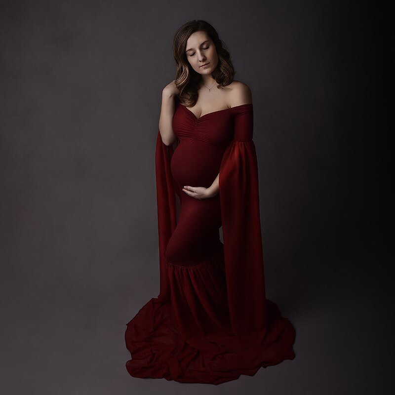 nvxiot Sexy Maternity Dresses For Photo Shoot Women Evening Dresses Long Sleeve Strapless Elasticity Gowns Ladies Party Mermaid Dress