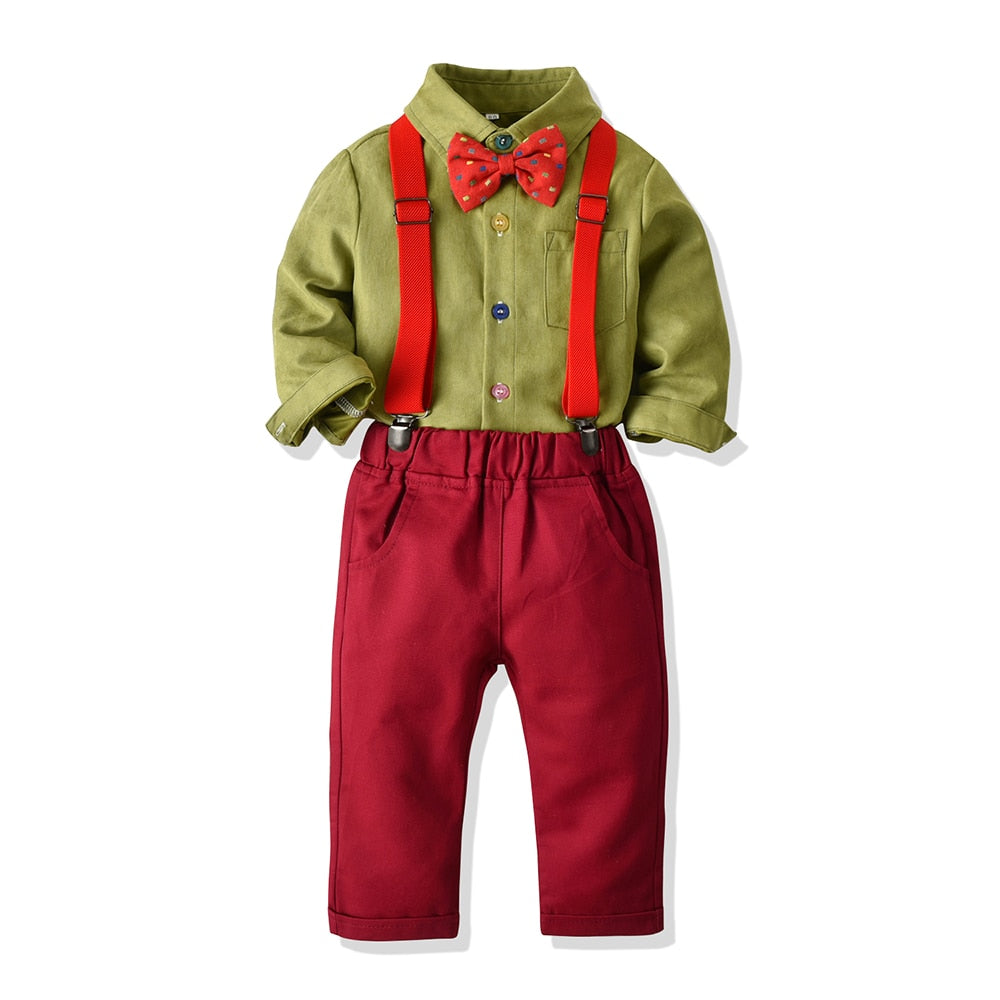 Top and Top Toddler Boys Clothing Set Autumn Winter Children Formal Shirt Tops+Suspender Pants 2PCS Suit Kids Christmas Outfits