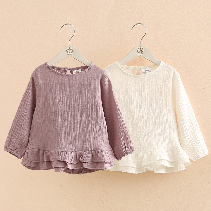 nvxiot Autumn New Girls Cotton And Linen Blouse Breathable And Comfortable Children's Long-Sleeved Bottoming Shirts WT020