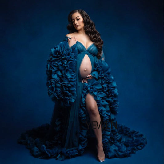 nvxiot Sexy Maternity Photography Dresses Organza Ruffle Pregnancy Shoot Dress Long Women Maxi Maternity Gown Photo Prop YEWEN