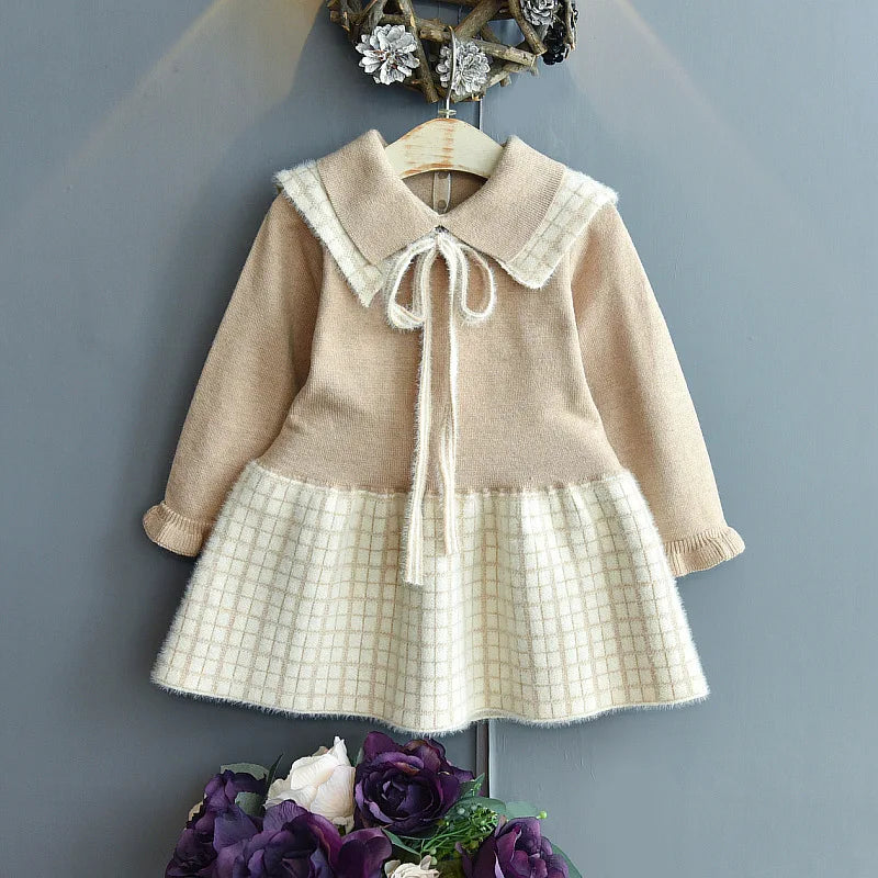 MQTIME  -  Girls Sweaters Dress New Autumn Winter College Style Knitted Plaid Dress Princess Dress Toddler Girl Winter Clothes