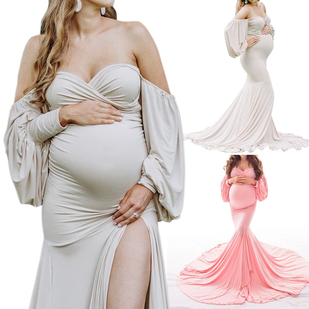 Mermaid Maternity Dresses for Photo Shoot Pregnant Women Pregnancy Dress Photography Sexy Off Shoulder Maxi Maternity Gown