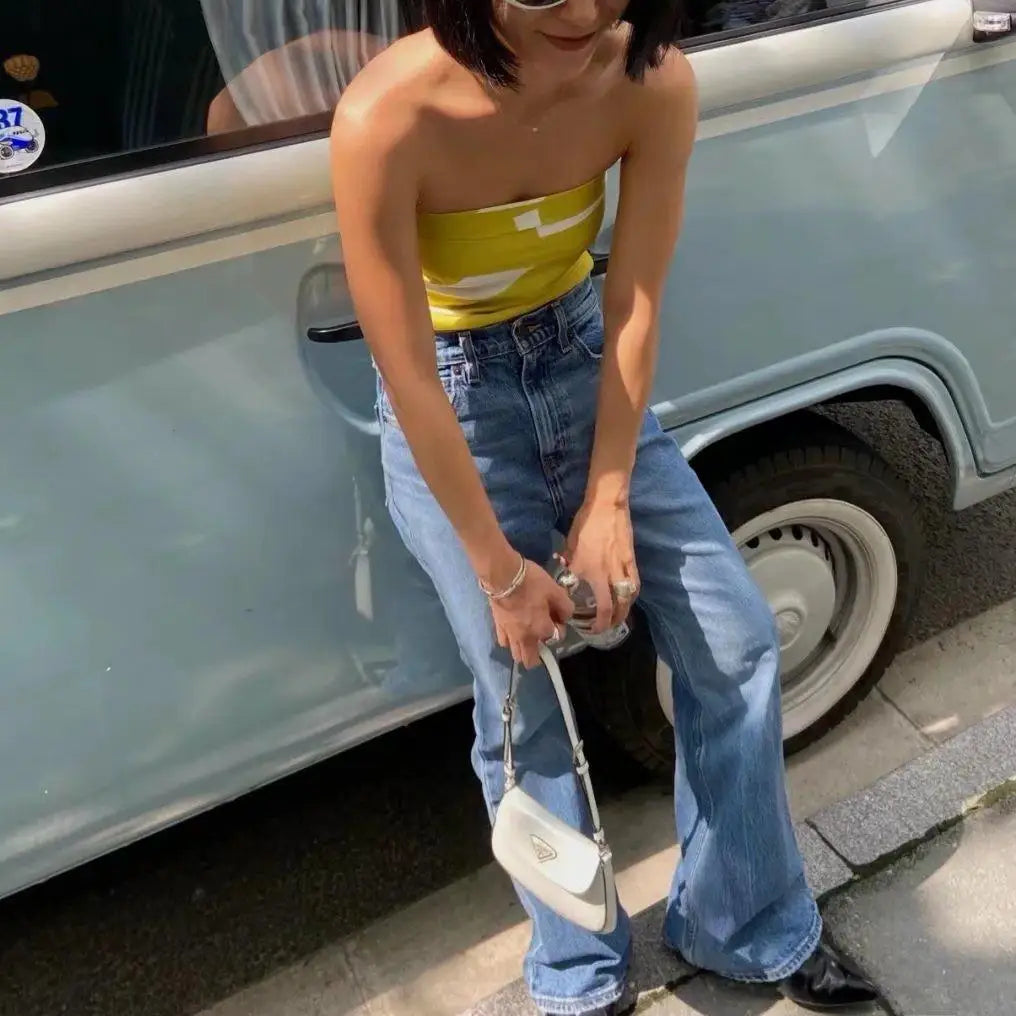nvxiot Korean fashion jeans woman high waist pants black vintage clothes flare jeans black denim pants baggy bell bottom jeans blue