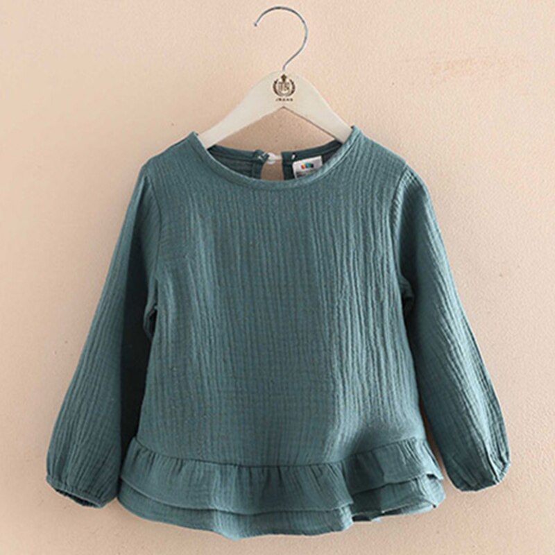 nvxiot Autumn New Girls Cotton And Linen Blouse Breathable And Comfortable Children's Long-Sleeved Bottoming Shirts WT020