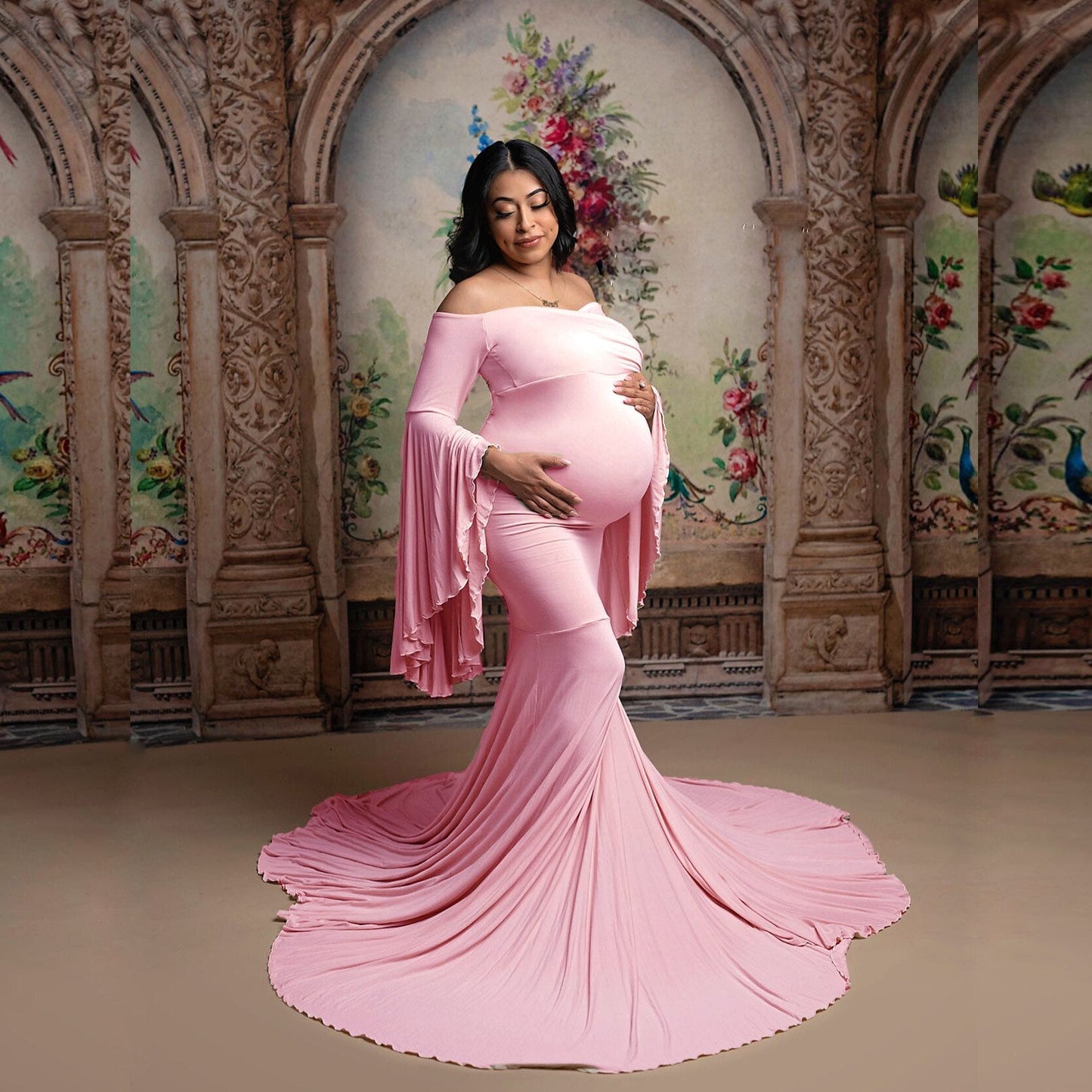 nvxiot Ruffle Cute Maternity Dresses Photography Long Pregnancy Shoot Maxi Gown For Baby Shower Party Evening Pregnant Women Photo Prop