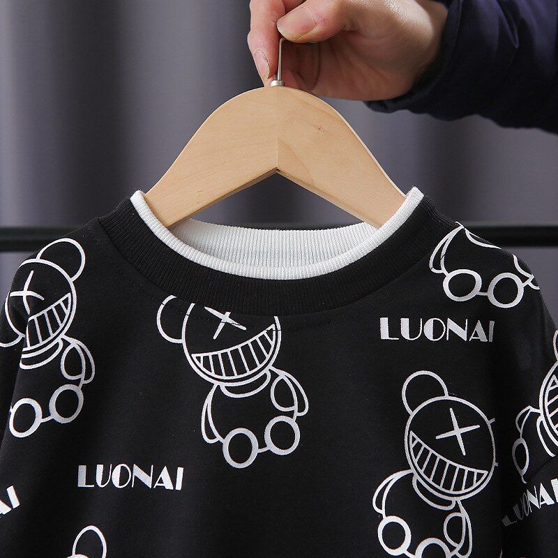 nvxiot Toddler Kids Baby Boys Autumn Full Sleeve Print Cartoon Top Shirts Pants Children Casual thicken warm Clothes Set 2pcs 1-6Y