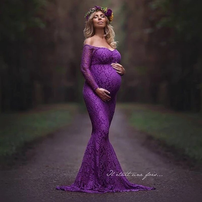 nvxiot 2023 Mermaid Maternity Dresses For Photo Shoot Lace Maxi Maternity Gown Off Shoulder Sexy Women Pregnancy Dress Photography Prop