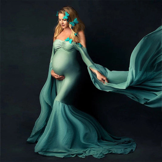 nvxiot Sexy Shoulderless Maternity Photography Props Long Dress For Pregnant Women Fancy Pregnancy Dress Elegence Maxi Gown Photo Shoot