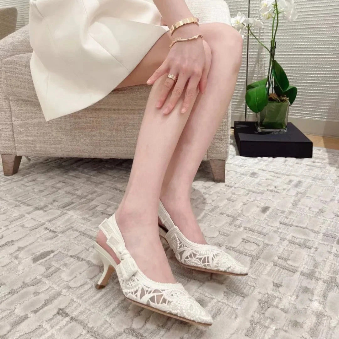 D Lace Embroidered Sandals Women's Wedding Shoes  Autumn New Letter Bow White Transparent Sexy High Heels