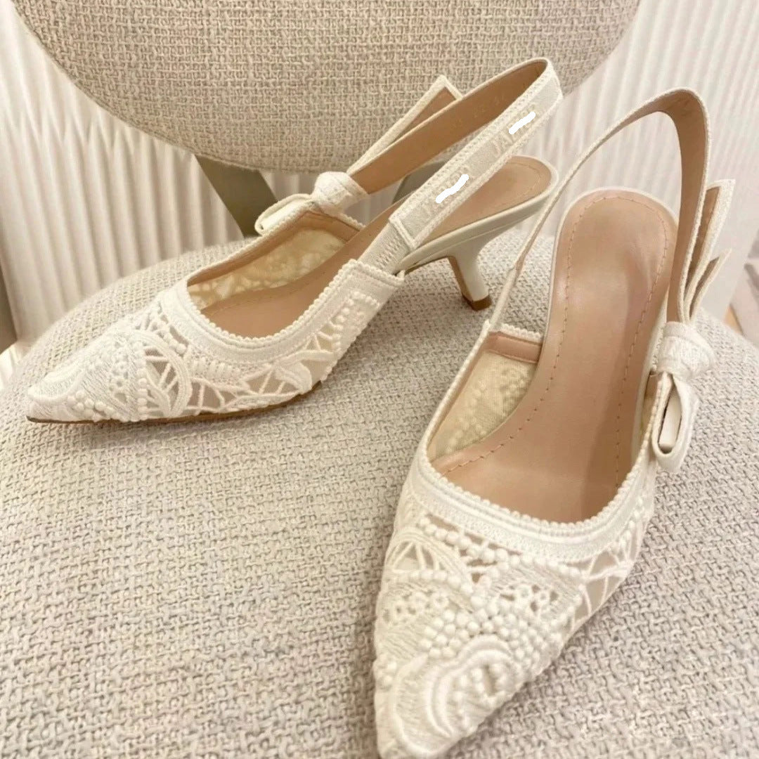 D Lace Embroidered Sandals Women's Wedding Shoes  Autumn New Letter Bow White Transparent Sexy High Heels