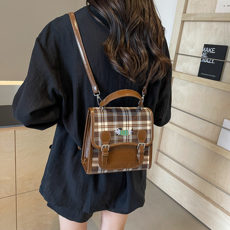 NVXIOT 2025 High sense fashion retro plaid backpack women's popular new college style small backpack to work commuting small square bag