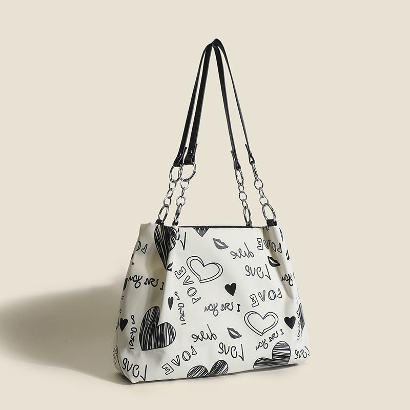 2025 Fashion women's bag printed bag bucket underarm chain bag, Korean version portable women's bag New new casual tote bag
