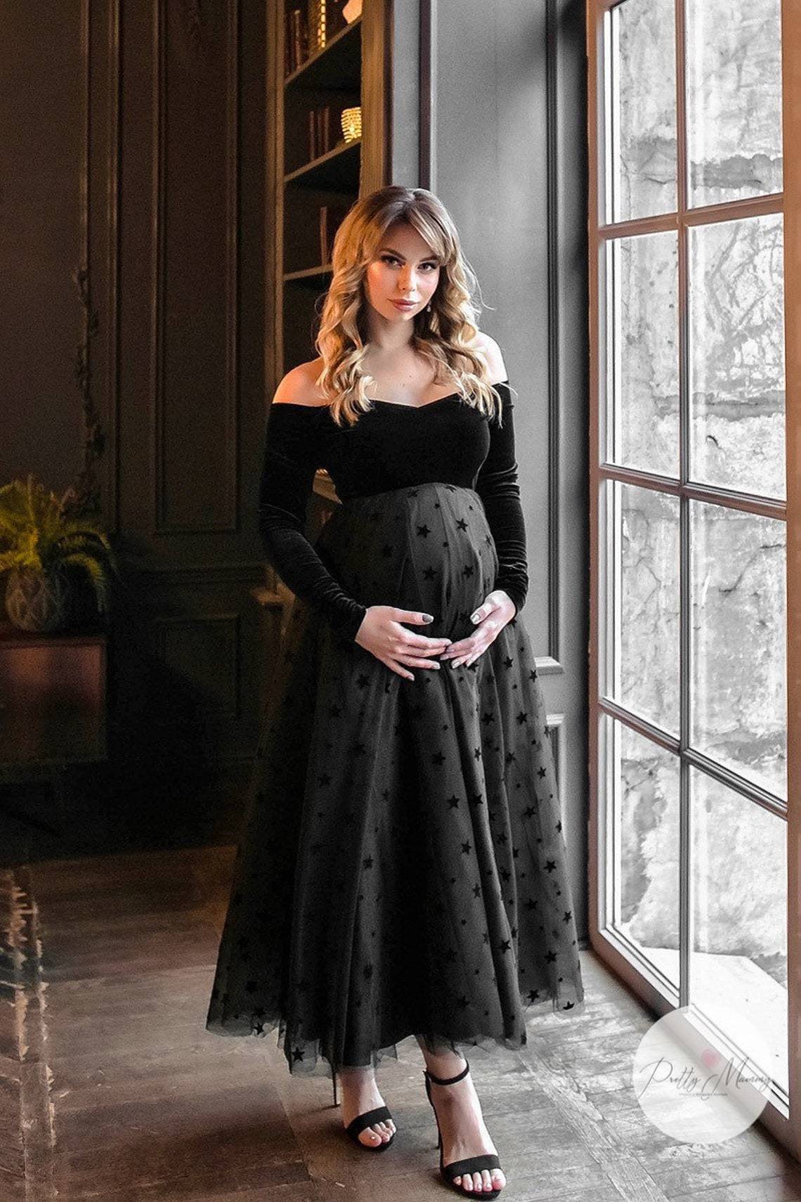 nvxiot Cotton Photo Shoot Pregnant tutu black Maternity Dresses dot Evening Party Costume for Women Photography Accessories