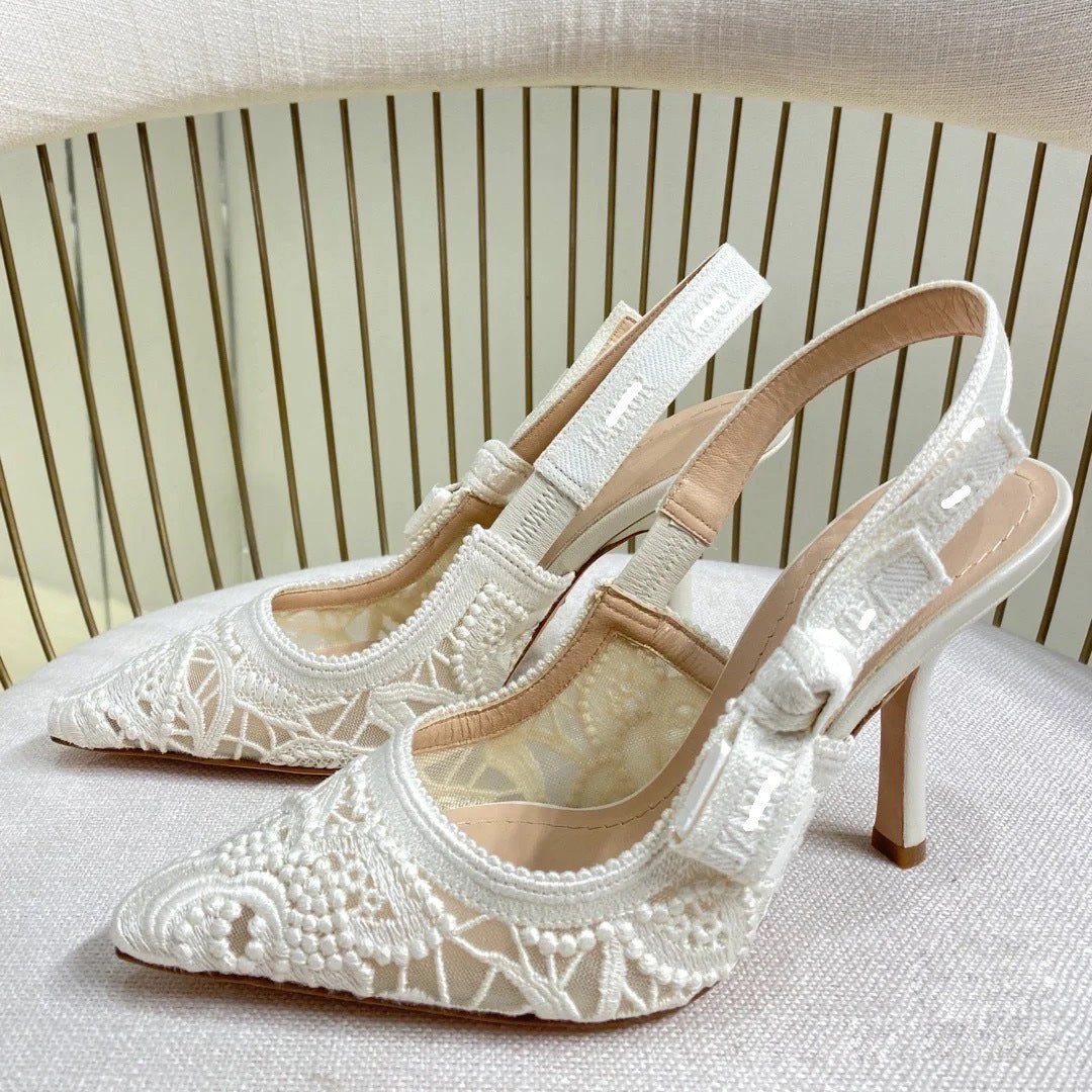 D Lace Embroidered Sandals Women's Wedding Shoes  Autumn New Letter Bow White Transparent Sexy High Heels