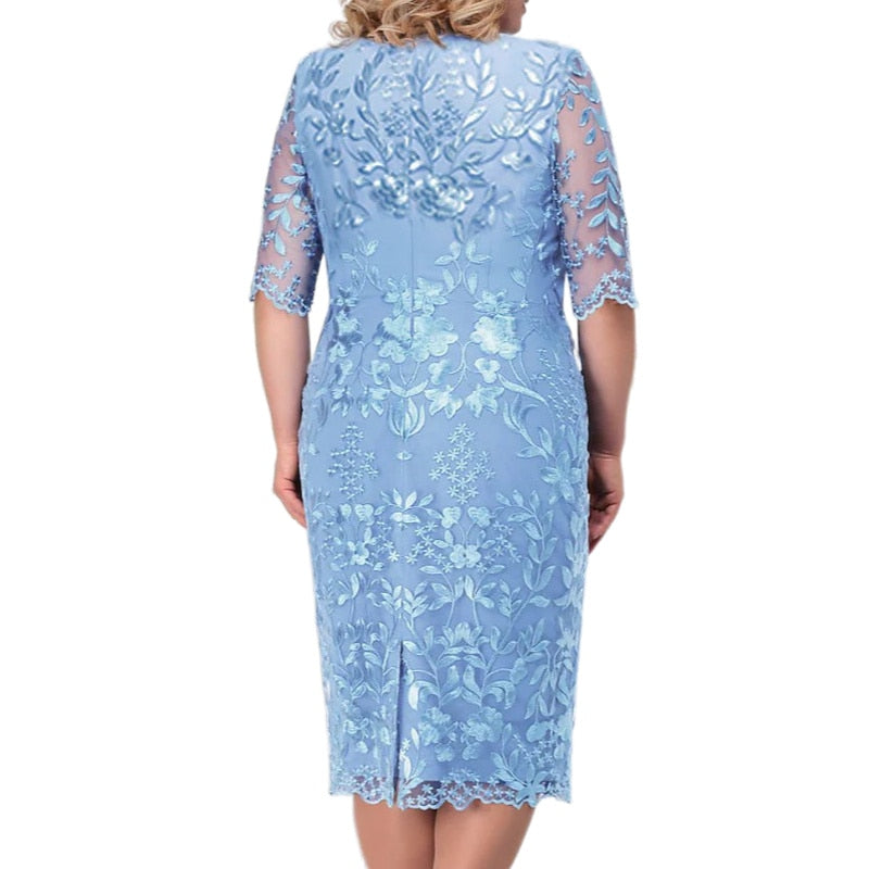 nvxiot Plus Size 4Xl 5Xl Women Summer Autumn Dress Elegant Lace Dress Female Blue Evening Party Dresses Big Size Curvy Cocktail Vestido