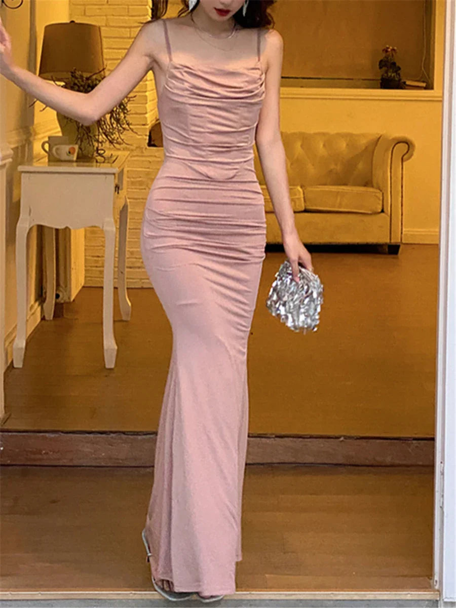 nvxiot-Fashion Elegant Dresses for Women Sleeveless Sexy Club Solid Spaghetti Strap French Party Evening Dress Female 2024 New Summer