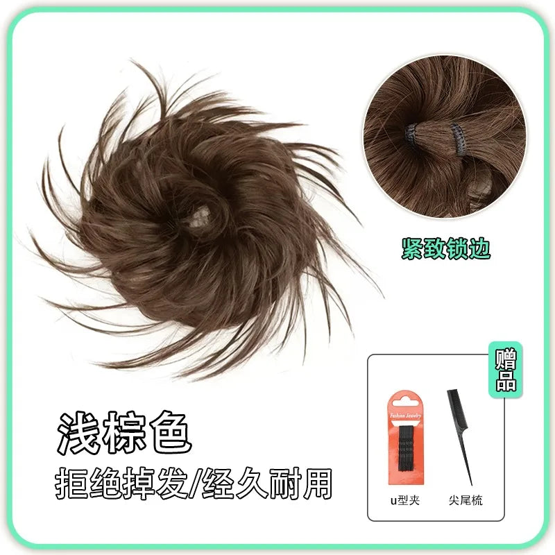 nvxiot Synthetic Elastic Messy Bun Hair Crab Curly Scrunchie Black Blonde Brown Chignon Band Updo Donut For Women Natural Fake Hair