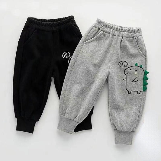 nvxiot Spring Kid Trousers Autumn Children Straight Thin Fleece Warm Sports Pant Baby Cartoon Dinosaur Jogger Sweatpant for Boy