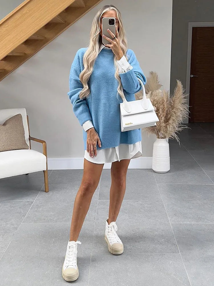 nvxiot Sweaters For Women Autumn Winter Long Oversized Sweater Jumper Pullover Long Sleeve Crew Neck Cozy Casual Soft Knit Sweater