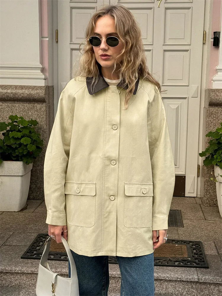 nvxiot  -  Fashion Pocket Trench Outwear For Women Patchwork Autumn Cardigan Vintage Lapel Loose High Waist Coat Women's Overcoat New