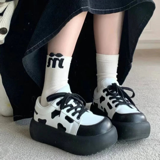 nvxiot Cow Kawaii Shoes Women Vintage Cute Sports Platform Sneakers Casual Flats Vulcanize Korean Fashion Tennis Female Lolita