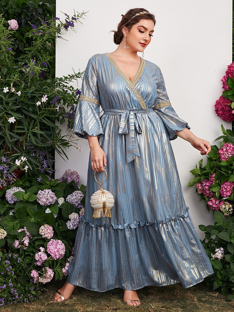 nvxiot Plus Size Women's Maxi Long Dresses Spring Summer Luxury Elegant Puff Belted Party Evening Wedding Festival Clothing