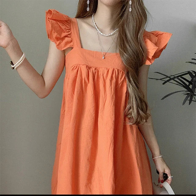 nvxiot  -  2024 Spring/Summer New South Korean Solid Color Aging Fairy Style Flying Sleeves Dress Fashion Versatile Sleeveless Long Dress