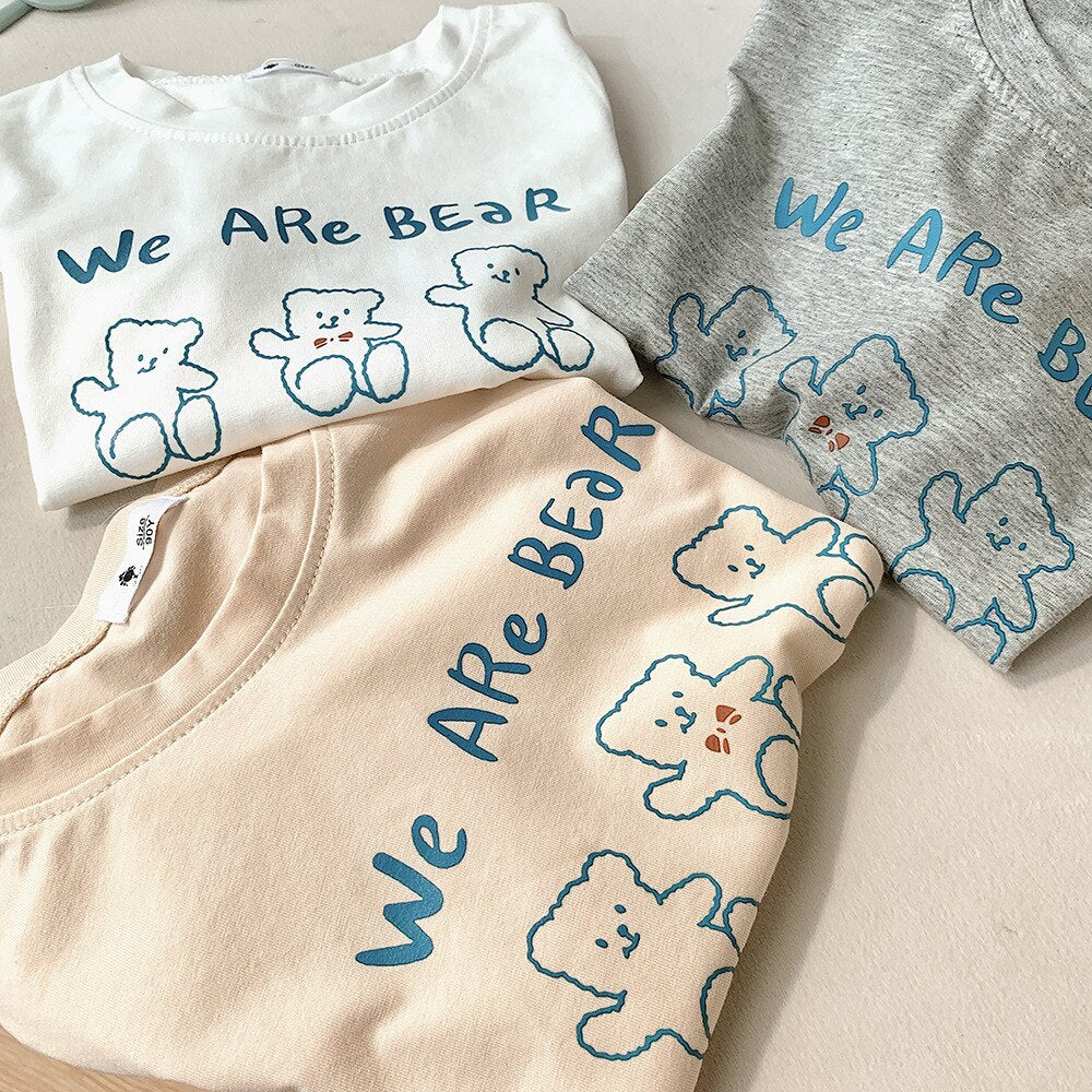 nvxiot Summer Cotton Cartoon Bear Korean Style Girls Tops Fashion Clothes Kids Shirts Short Sleeve Cute T Shirts Children Clothing Tees