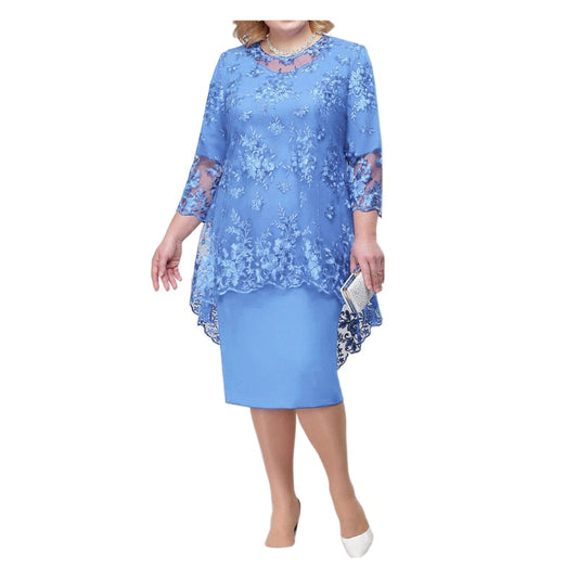 nvxiot Plus Size Dresses Summer Lace Mesh Sexy Elegant Midi Party Layerd Dress Loose Three Quarter Sleeve Women's Clothing 4XL 5XL Robe