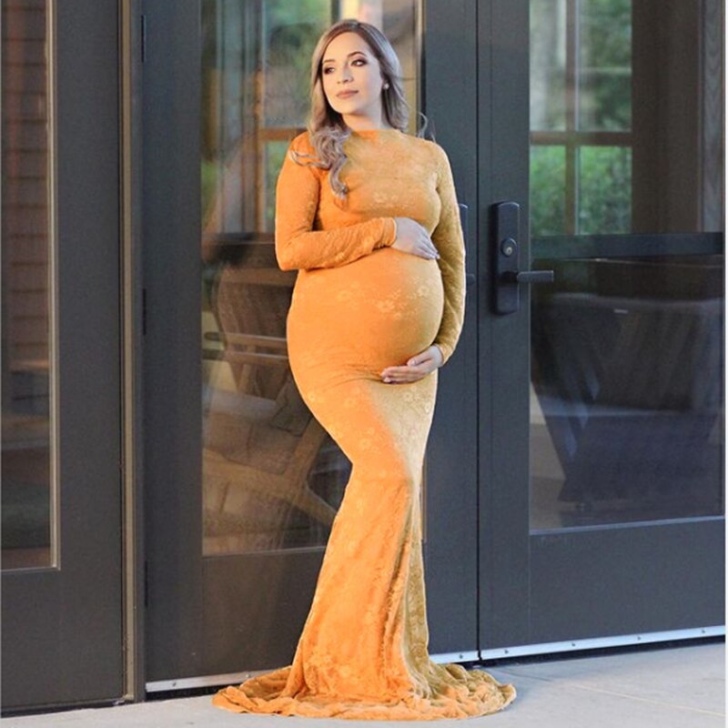 nvxiot Lace Sexy Maternity Photography Dresses Boat Neck Pregnancy Shoot Dress With Long Train Women Maxi Maternity Gown Photo Props