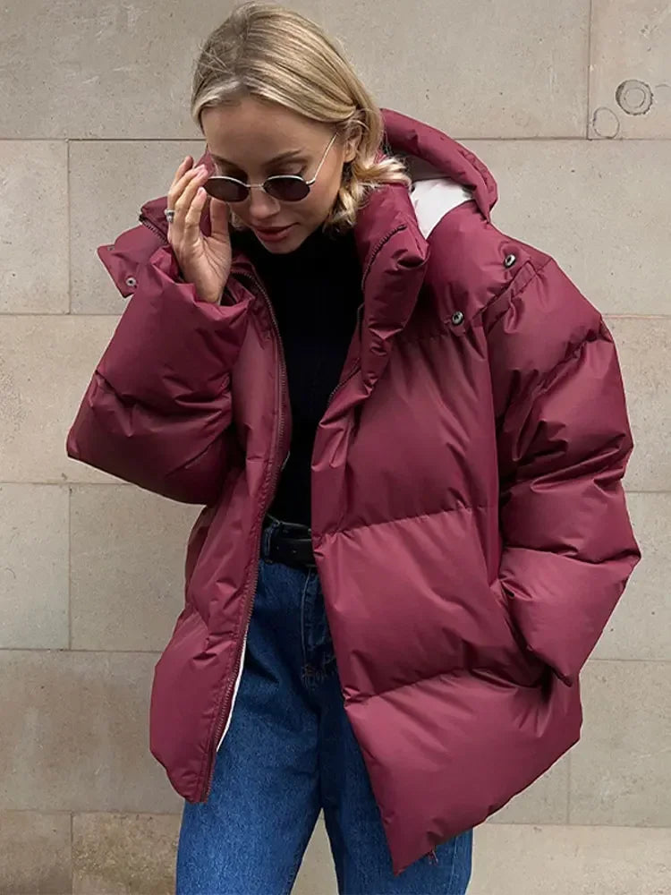 nvxiot  -  Fall Winter Solid Hooded Thick Warm Loose Bread Down Coat For Women Casual Coats Highstreet Feather Parkas Outerwear Lady 2024