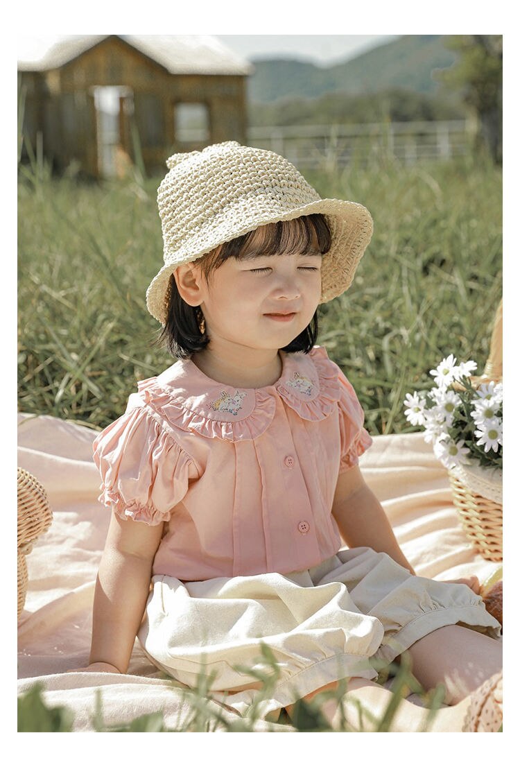 Summer Baby Girls Princess Dress Children Clothes Cotton Short Sleeve Blouse Top+Pants Suits  Kids Party pastoral Floral skirt