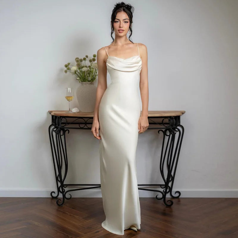 nvxiot-Elegant White Satin Long Dress for Women Sexy Spaghetti Straps Backless Dress 2024 Fashion V-neck Holidays Party Dresses