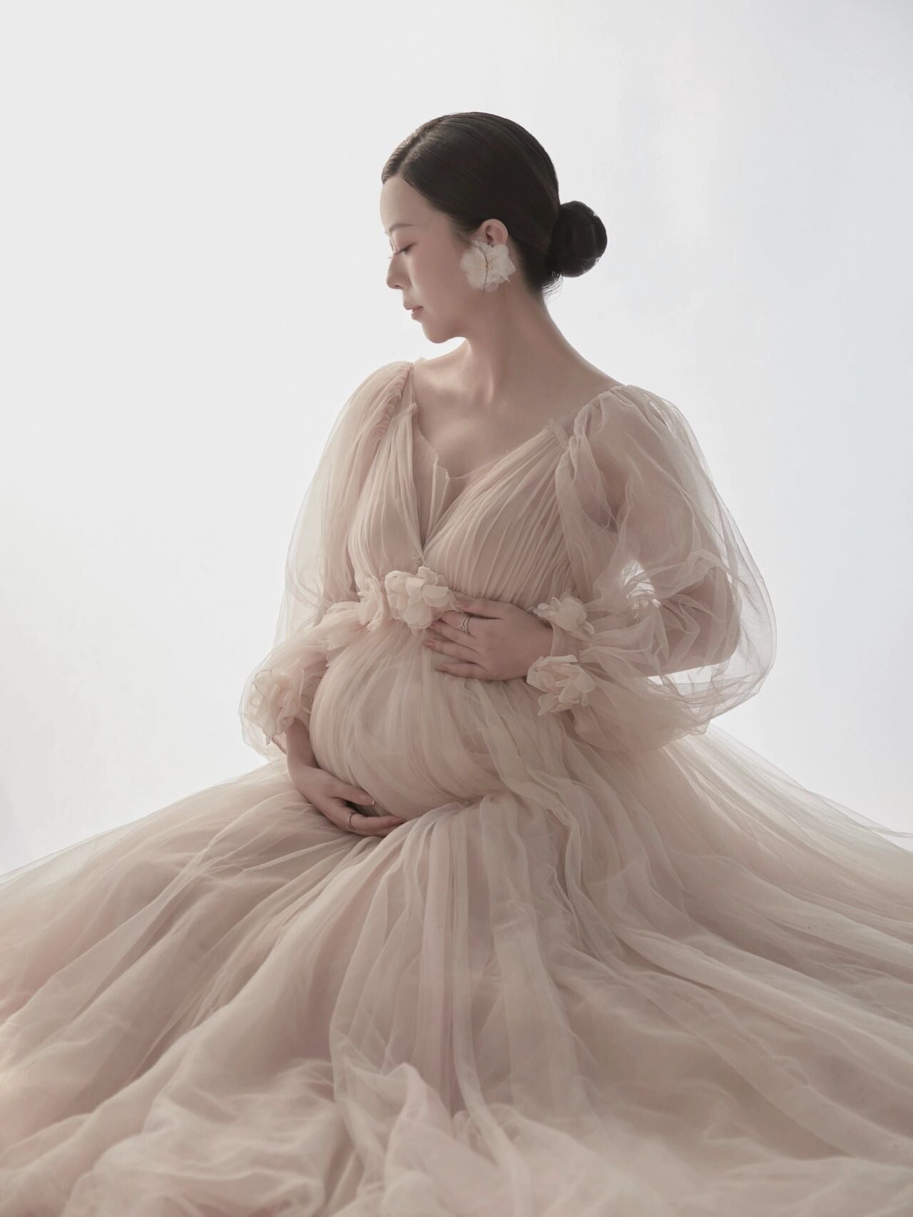 nvxiot Mesh Maternity Dresses For Photo Shoot Long Sleeve Tulle Floral Maxi Gowns Pregnant Women Photography Pregnancy Shooting Dress