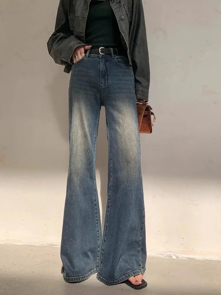 MQTIME  -   Y2k Blue Flare Jeans for Woman Vintage Wide Leg Denim Pants Female Full Length Baggy Pantalones Vaqueros Mujer Spring