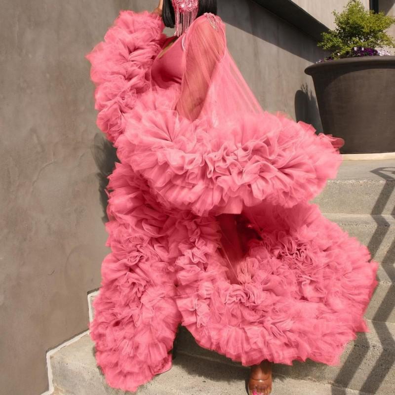 nvxiot Maternity Photography Dress Bridal Fluffy Tulle Robe Women Ruffle Long Tulle Dresses Photo Shoot Beach Birthday Party Clothes