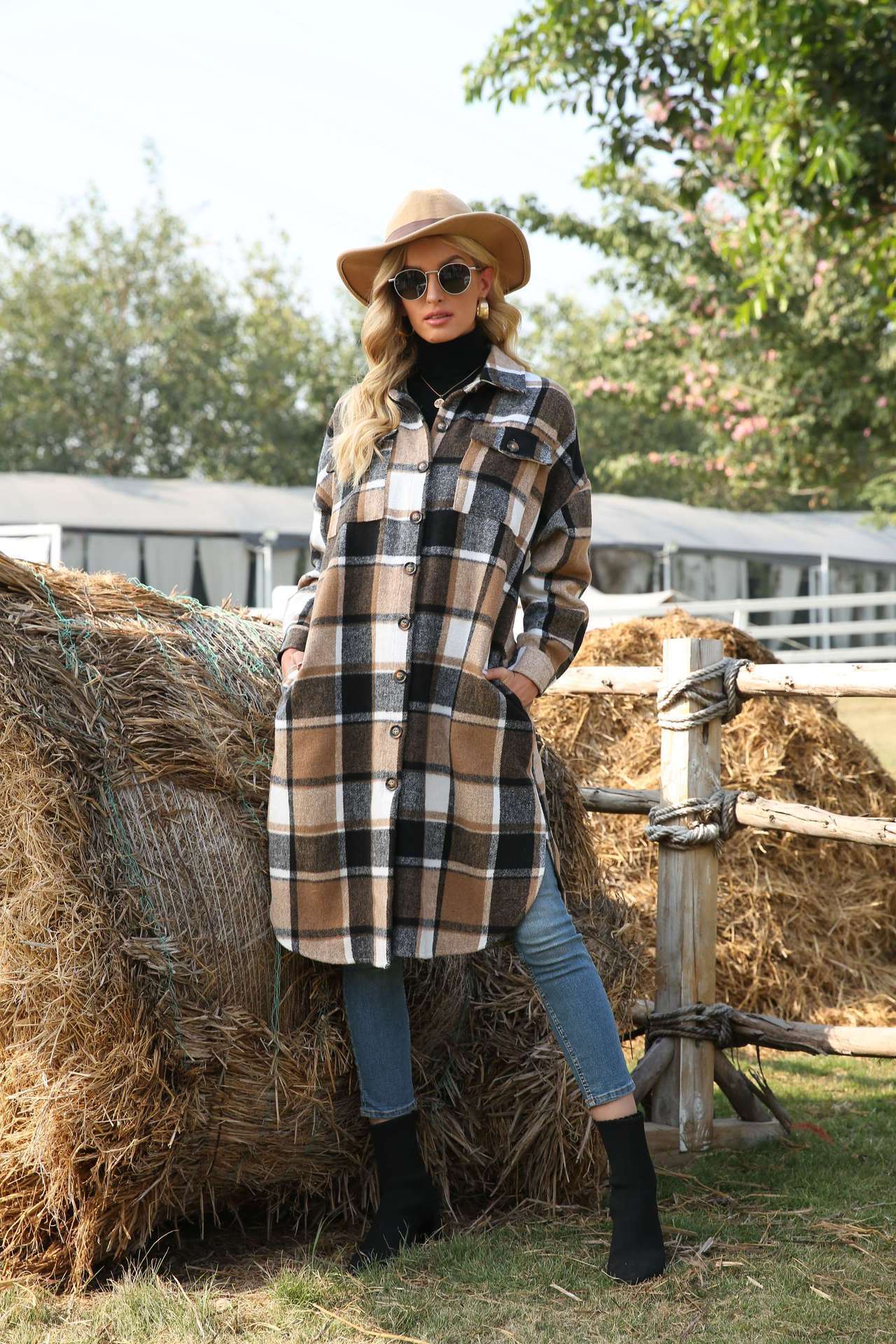 nvxiot Plaid Jacket Women Shirts Coats Turn-down Collar Casual Wool Coats High Streetwear Long Coats Ladies Winter Coats 2022