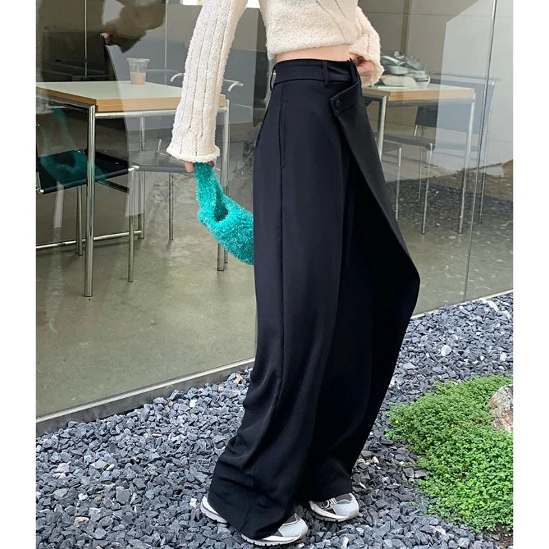 nvxiot Streetwear Y2K Irregular Loose Casual Pants Women Spring New High Waist Fashion All-match Solid Color Wide Leg Pants