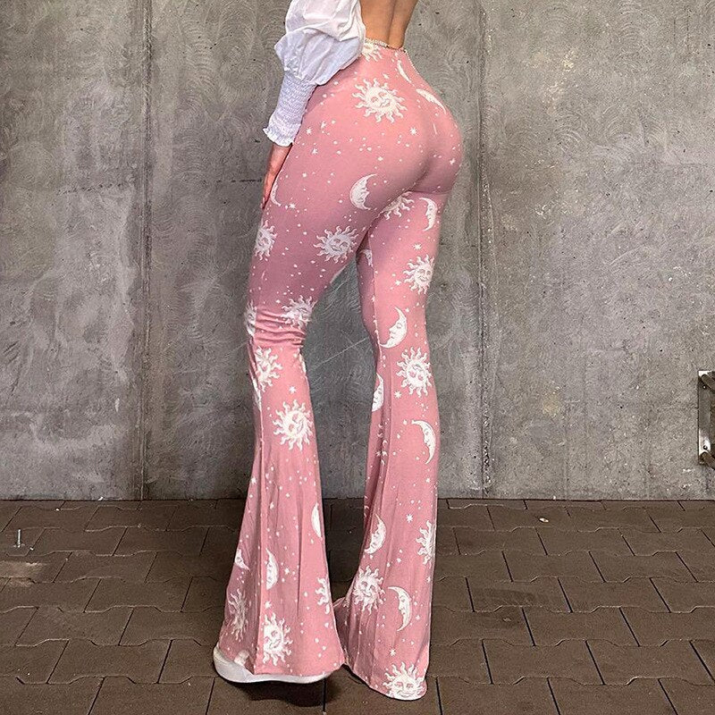 nvxiot Print Women's Trousers High Waist Slim Flare Pants Female Streetwear Fashion Style 2023 Summer New