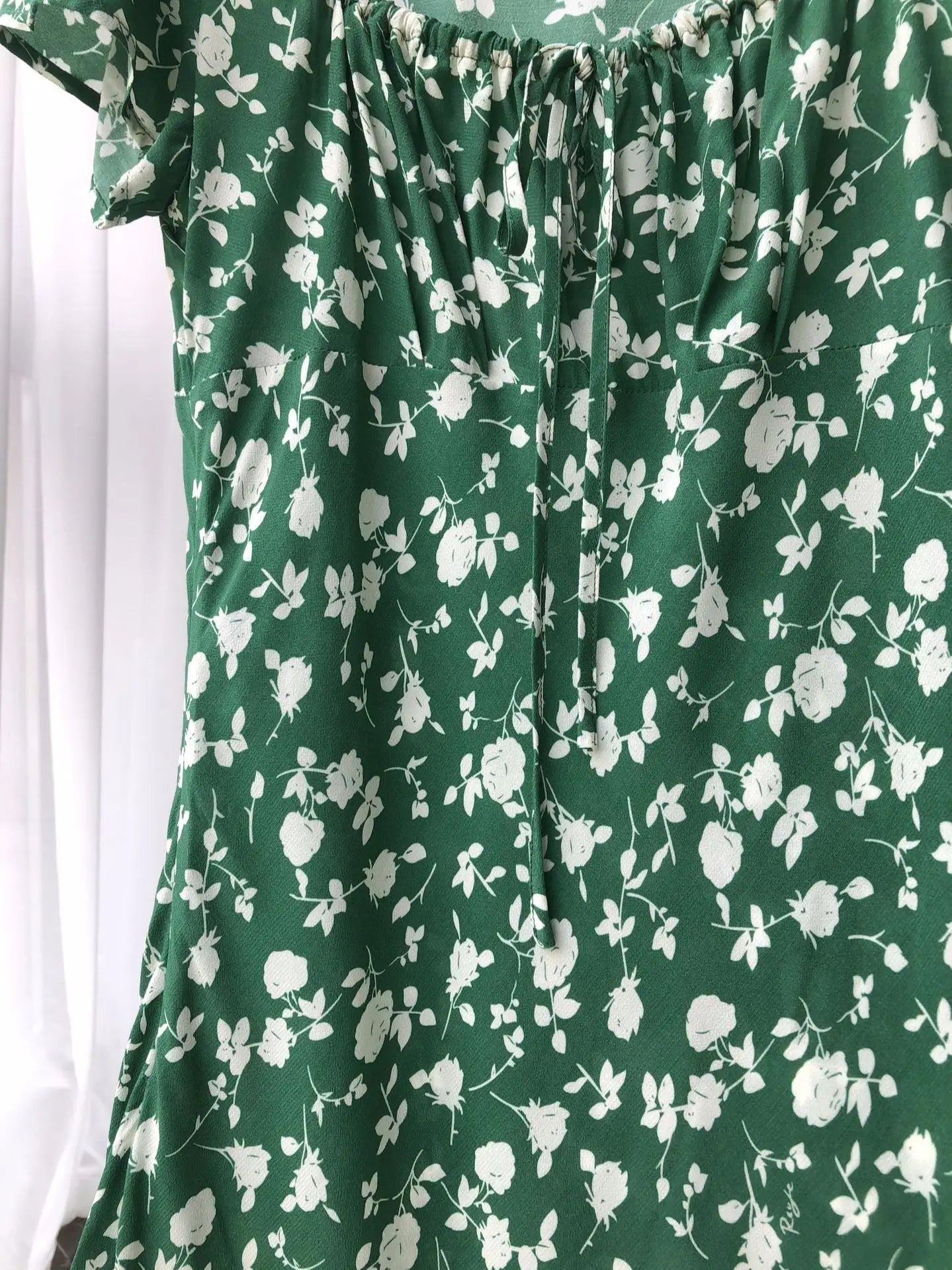 nvxiot Women Short Sleeve 100% Viscose Mid-Length Dress Casual A-Line Summer New Female Square Collar Green Print Long Robe