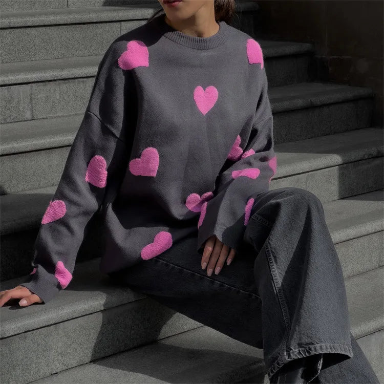 nvxiot Love Embroidered Crewneck Thickened Knitted Sweater Women Pullovers New Korean Long Sleeve Loose Autumn Winter Pullover Sweater