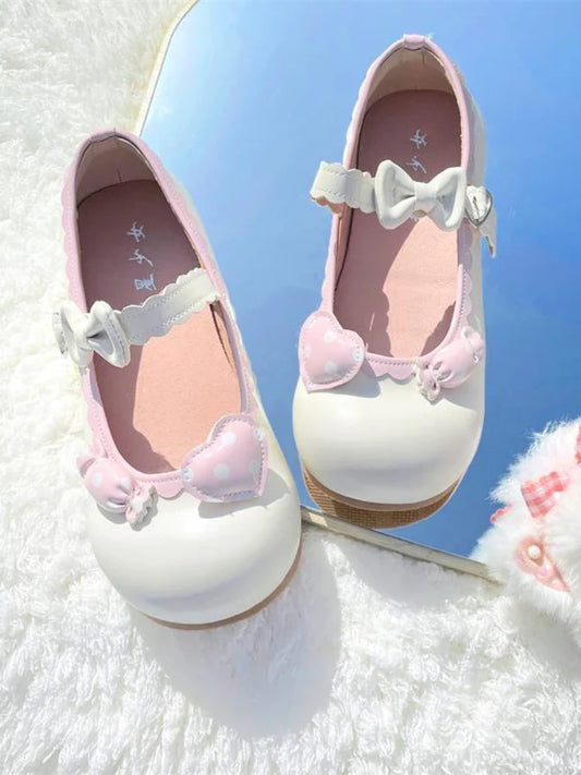 MQTIME  -  Japanese Kawaii Mary Janes Shoes Women Heart-shaped Sweet Lolita Flats Shoes Ladies Shallow Bow Chic Casual Shoes 2024 Summer