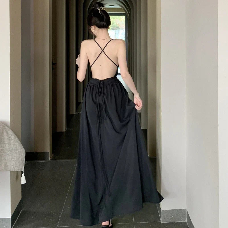 nvxiot-Elegant Black Long Bodycon Dress for Women Slim Sleeveless Fashion Backless Solid Party Evening Prom Dresses New Summer 2023