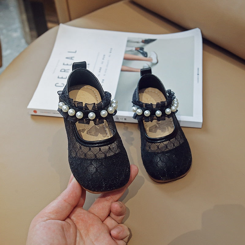 Toddler Pearl Shoes Fashion Children Girls Spring Autumn Pu Mesh Princess Lace Shoes Kids Shoe Baby Flat Girl Loafers Shoe Baby